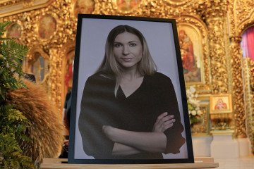 A portrait stands during funeral ceremony for journalist Viktoriia Roshchyna at St. Michael’s Golden-Domed Cathedral on August 8, 2025 in Kyiv, Ukraine. (Source: Getty Images)