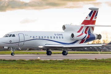 RAF Dassault Falcon 900LX on a runway.