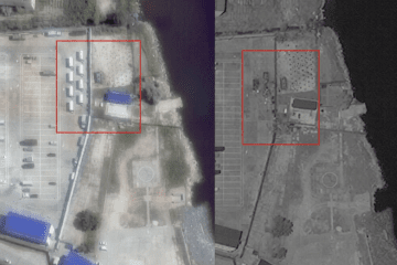 A satellite image, showing the Russian jamming system before and after the drone strike, Crimea, June 2026. A satellite image, showing the Russian jamming system before and after the drone strike, Crimea, June 2026.