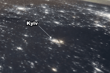 A view of Kyiv at night during a Russian missile strike, captured from orbit by a camera aboard the International Space Station. (Source: AstronautiCAST / ISS footage) A view of Kyiv at night during a Russian missile strike, captured from orbit by a camera aboard the International Space Station. (Source: AstronautiCAST / ISS footage)