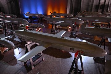 Ukrainian-made “Peklo” drone missiles displayed during a delivery ceremony for Ukraine’s Defense Forces in Kyiv on December 6, 2024. (Source: Getty Images)