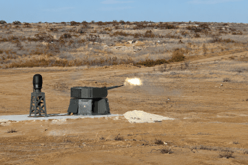 Russian ZAK-30 “Citadel” anti-drone gun fires during testing at a training range. (Source: Russian media)