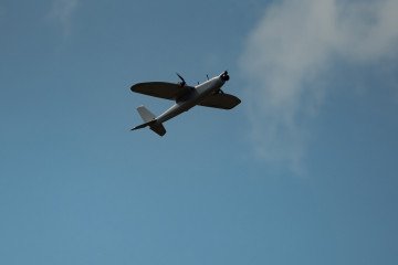 DEVIRO’s Palytsya prototype strike drone in the air during the Demo Day TFUA exhibition, July 15, 2026.