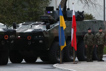 A Polish-made Rosomak armored personnel carrier displayed during Ukrainian President Volodymyr Zelenskyy's visit to Warsaw, Poland, on April 5, 2023. (Source: Getty Images) A Polish-made Rosomak armored personnel carrier displayed during Ukrainian President Volodymyr Zelenskyy's visit to Warsaw, Poland, on April 5, 2023. (Source: Getty Images)