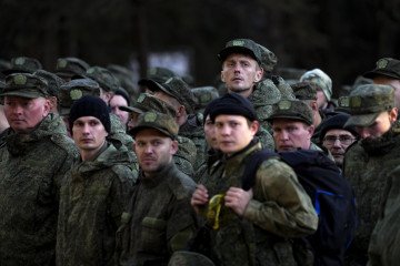 Russian citizens drafted during the partial mobilization are seen being dispatched to combat coordination areas after a military call-up for the Russia-Ukraine war in Moscow, Russia on October 10, 2022. Illustrative photo. (Source: Getty Images)