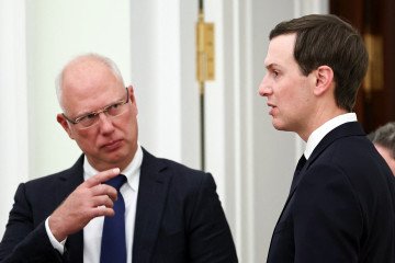 Kirill Dmitriev, Putin’s economic envoy and head of the Russian Direct Investment Fund, and US President Donald Trump’s son-in-law and envoy Jared Kushner ahead of a meeting with Vladimir Putin at the Kremlin in Moscow on January 22, 2026. (Source: Getty