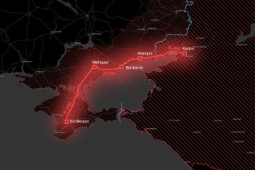 Map showing Russia’s R-280 logistics corridor linking occupied Mariupol with Crimea through Melitopol and Berdyansk. (Source: Oleksandr Manulians/UNITED24 Media)