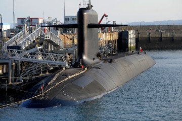 A nuclear submarine at the naval base in Ile Longue, western France on December 5, 2016. (Source: Getty Images)