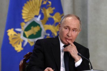 Russian leader Vladimir Putin grimaces during an annual expanded meeting of the Prosecutor General's Office, March 26, 2024, in Moscow. (Source: Getty Images) Russian leader Vladimir Putin grimaces during an annual expanded meeting of the Prosecutor General's Office, March 26, 2024, in Moscow. (Source: Getty Images)