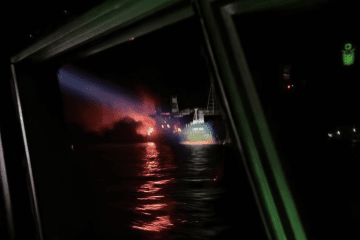 A Maritime Guard patrol boat approaches the burning bulk carrier Golden Rose during a nighttime rescue operation after the vessel was struck by a Russian drone in the Black Sea. (Source: State Border Guard Service of Ukraine) A Maritime Guard patrol boat approaches the burning bulk carrier Golden Rose during a nighttime rescue operation after the vessel was struck by a Russian drone in the Black Sea. (Source: State Border Guard Service of Ukraine)