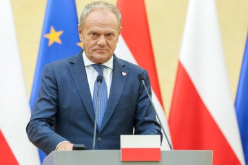Donald Tusk during the Austrian Chancellor's official visit to Poland in Warsaw, Poland, on September 17, 2026. (Source: Getty Images)