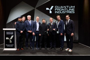 Ukrainian President Volodymyr Zelenskyy, during his visit to Quantum Frontline Industries, a German-Ukrainian joint defense venture in Germany, on February 13, 2026. (Source: ZelenskyyUa/X)