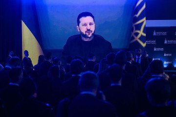 President of Ukraine, Volodymyr Zelenskyy speaks to the audience via an online video call during the opening ceremony at the Warsaw Security Forum on October 12, 2026 in Warsaw, Poland. (Source: Getty Images) President of Ukraine, Volodymyr Zelenskyy speaks to the audience via an online video call during the opening ceremony at the Warsaw Security Forum on October 12, 2026 in Warsaw, Poland. (Source: Getty Images)