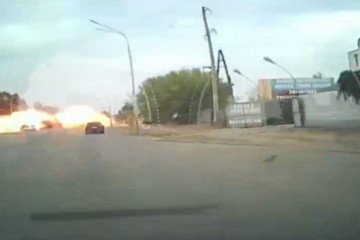 The moment of a Russian strike on a road in Pavlohrad, Dnipropetrovsk region, on September 14. The moment of a Russian strike on a road in Pavlohrad, Dnipropetrovsk region, on September 14.