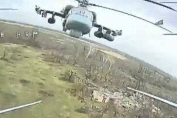 Russian Ka-52 attack helicopter moments before Ukrainian FPV drone strike, March 20, 2026. (Source: ukrbavovna/Telegram)