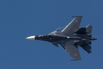 Russian Navy Su-30SM fighter jet performs a demonstration flight during the MAKS-2015 airshow near Zhukovsky, Moscow region, Russia. (Source: Getty Images)
