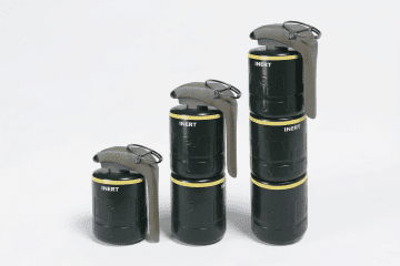 Nammo SOHG modular grenades shown in different stacked configurations demonstrating scalable charge setups. (Source: UNITED24 Media/Oleksandr Manukians)