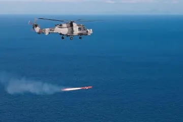 British Wildcat helicopter firing a missile, 2024. (Source: UK Royal Navy)