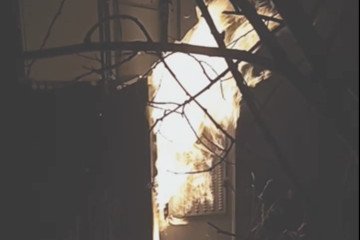 A telecommunications facility set on fire during a sabotage operation by the ATESH resistance movement. (Photo: ATESH)