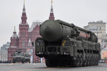 A Russian Yars RS-24 intercontinental ballistic missile system drives during the Victory Day military parade at Red Square in Moscow on May 9, 2015. Illustrative photo. (Source: Getty Images)