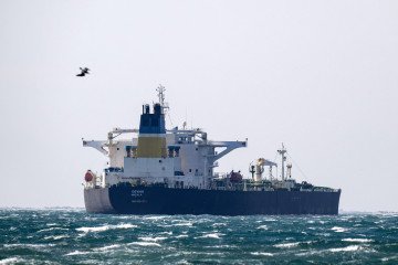 The Mozambican-flagged oil tanker “Deyna,” suspected of belonging to the Russian's shadow fleet, is seen off the coast near the Rainaires beach in Martigues on March 25, 2026. Illustrative photo. (Source: Getty Images)