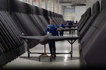 Workers assemble Shahed-type attack drones at the Alabuga Special Economic Zone in Tatarstan, Russia.