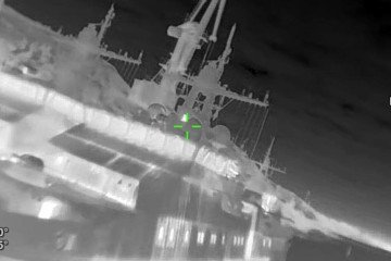 Thermal footage showing two Russian FSB Okhotnik-class patrol ships in the crosshairs of a Ukrainian strike drone in Sevastopol. (Source: General Staff of the Armed Forces of Ukraine) Thermal footage showing two Russian FSB Okhotnik-class patrol ships in the crosshairs of a Ukrainian strike drone in Sevastopol. (Source: General Staff of the Armed Forces of Ukraine)