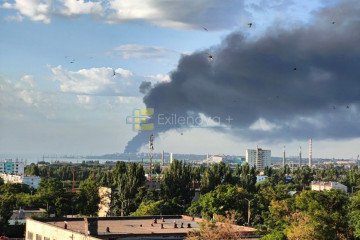 Smoke rising from an oil terminal at the Russian port of Taganrog, July 10, 2026. Smoke rising from an oil terminal at the Russian port of Taganrog, July 10, 2026.