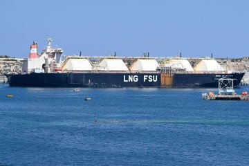 The Armada LNG Mediterrana vessel operating as a floating liquefied natural gas (LNG) regasification terminal for the Delimara Power Station in Marsaxlokk, south-east of the island of Malta. (Source: Getty Images)