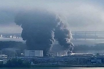 Smoke rises from the St. Petersburg Oil Terminal following a reported Ukrainian drone strike on July 4, 2026. (Source: Exilenova+) Smoke rises from the St. Petersburg Oil Terminal following a reported Ukrainian drone strike on July 4, 2026. (Source: Exilenova+)