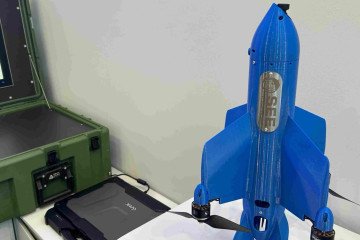 The Ukrainian SEEDIS autonomous aerial interception system displayed at the World Defense Show in Riyadh on February 9, 2026. (Photo: Militarnyi)