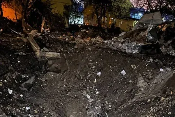 Russian Ballistic Missiles Strike Kyiv’s Dniprovskyi District, Leaving Five Injured A crater caused by a Russian missile strike. (Source: Social media)