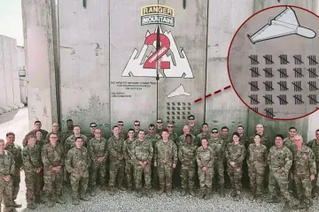 A US Army 10th Mountain Division soldiers pose near markings of the drones that were shot down. (Source: Task & Purpose)