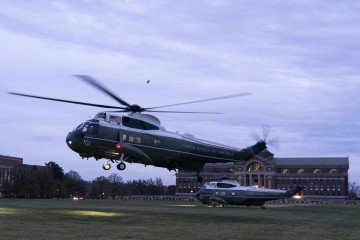 Marine One with US President Joe Biden and First Lady Jill Biden lands at Fort Lesley J. McNair in Washington, DC, on November 10, 2024. (Source: Getty Images)