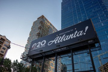 The logo for the G20 Foreign Ministers' Meeting, chaired by US Secretary of State Rubio, is illuminated next to the words "Welcome to Atlanta!" at the venue. (Source: Getty Images) The logo for the G20 Foreign Ministers' Meeting, chaired by US Secretary of State Rubio, is illuminated next to the words "Welcome to Atlanta!" at the venue. (Source: Getty Images)
