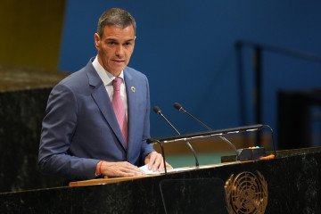 Pedro Sanchez, Spain's prime minister, during a United Nations conference in New York, US, on September 22, 2025. (Source: Getty Images)