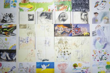 A mosaic of drawings by children, each one capturing a personal experience of war. (Source: Bring Kids Back UA)