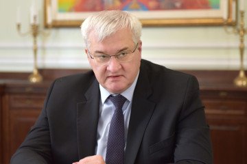 Ukrainian Foreign Minister Andrii Sybiha speaks during an interview in Kyiv on May 1, 2026. (Source: Getty Images)