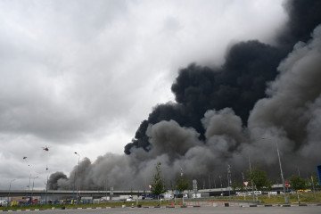 Firefighting helicopters respond to a blaze at the Moscow Oil Refinery following a large-scale Ukrainian drone attack on June 18, 2026. (Source: Getty Images) Firefighting helicopters respond to a blaze at the Moscow Oil Refinery following a large-scale Ukrainian drone attack on June 18, 2026. (Source: Getty Images)