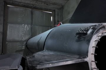 Close-up view of Ukraine’s Marichka underwater drone during final assembly inside a workshop. (Photo: Clash Report)