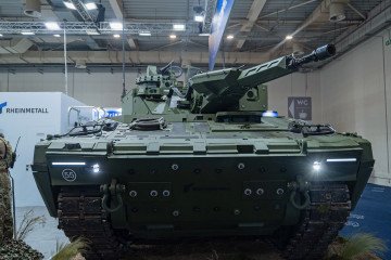 A Lynx KF41 armoured fighting vehicle, developed by Rheinmetall Landsysteme GmbH, at the DEFEA international defense exhibition in Athens, Greece, on May 7, 2025. (Source: Getty Images)