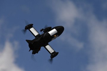 A Ukrainian P1-Sun interceptor drone during a test flight at an undisclosed location in Ukraine on March 19, 2026. (Source: Getty Images)