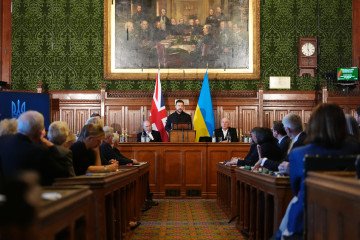 President Zelenskyy addresses UK Parliament in London. (Source: Getty Images)