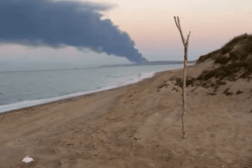 Smoke rising from a Tamanneftegaz oil and gas terminal at Russia’s Port Taman, July 30, 2026.