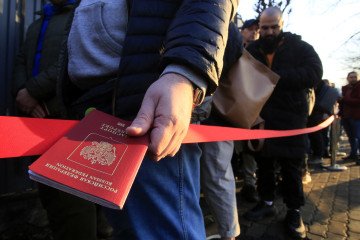 Illustrative photo of a Russian passport held in Almaty, Kazakhstan, on March 17, 2024. (Source: Getty Images)