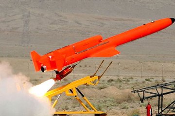 The Iranian jet powered drone Karrar launched by Rocket Assist Take-Off booster. Illustrartive image. (Photo: Defense Update)