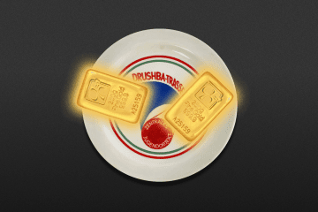 Illustrative image showing wo 250g gold bars are placed on a plate. (Source: Oleksandr Manukians/UNITED24 Media)