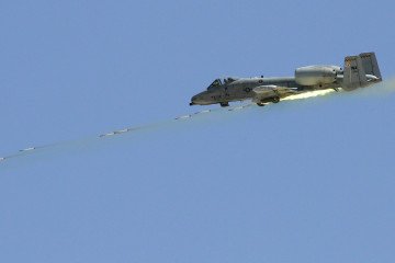 An A-10 Thunderbolt fires rockets during a US Air Force firepower demonstration at the Nevada Test and Training Range, September 14, 2007, near Indian Springs, Nevada. (Source: Getty Images)