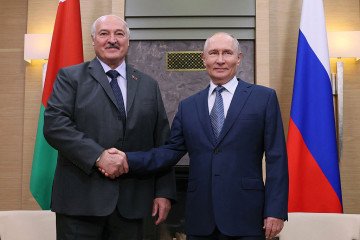 Belarus' leader Alexander Lukashenko (L) shakes hands with Russia’s leader Vladimir Putin (R) during their meeting at the Novo-Ogaryovo state residence, outside Moscow on August 29, 2026. (Source: Getty Images) Belarus' leader Alexander Lukashenko (L) shakes hands with Russia’s leader Vladimir Putin (R) during their meeting at the Novo-Ogaryovo state residence, outside Moscow on August 29, 2026. (Source: Getty Images)