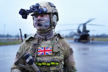 A member of the British military prepares for Exercise Hyperion Storm at Leeming and the Otterburn Training Area in the north of England, on January 30, 2026. (Source: Getty Images)